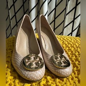 Tory Burch size 6.5 shoes Sally Snake Print Wedge Pump in Spring Dune